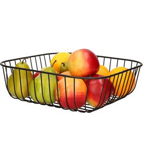 Kinvara Fruitschaal/fruitmand Royal metall - draad metaal - D30 x H9 cm - zwart - vierkant -