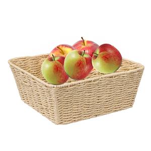 5five Fruitschaal/fruitmand Quito - metaal/touw - L27 x B27 x H11 cm - beige - vierkant -