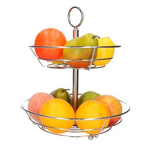 Kinvara Fruitschaal/fruitmand 2-laags - metaal - D26 x H30 cm - zilver - rond -