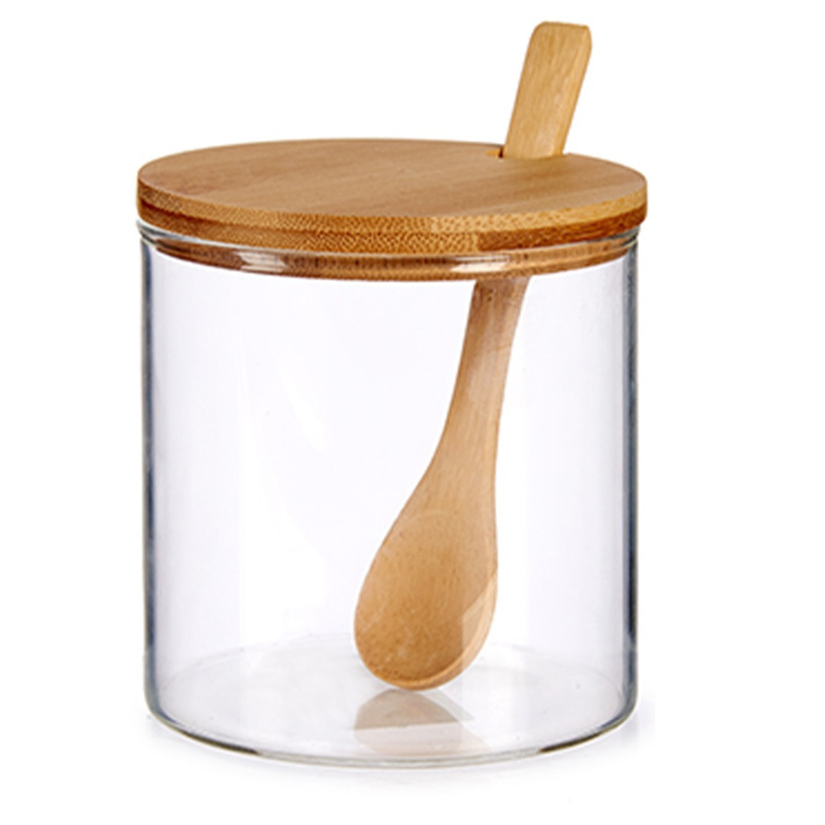 Vivalto Suikerkom / suikerpotje glas met bamboe houten lepel en deksel 520 ML -