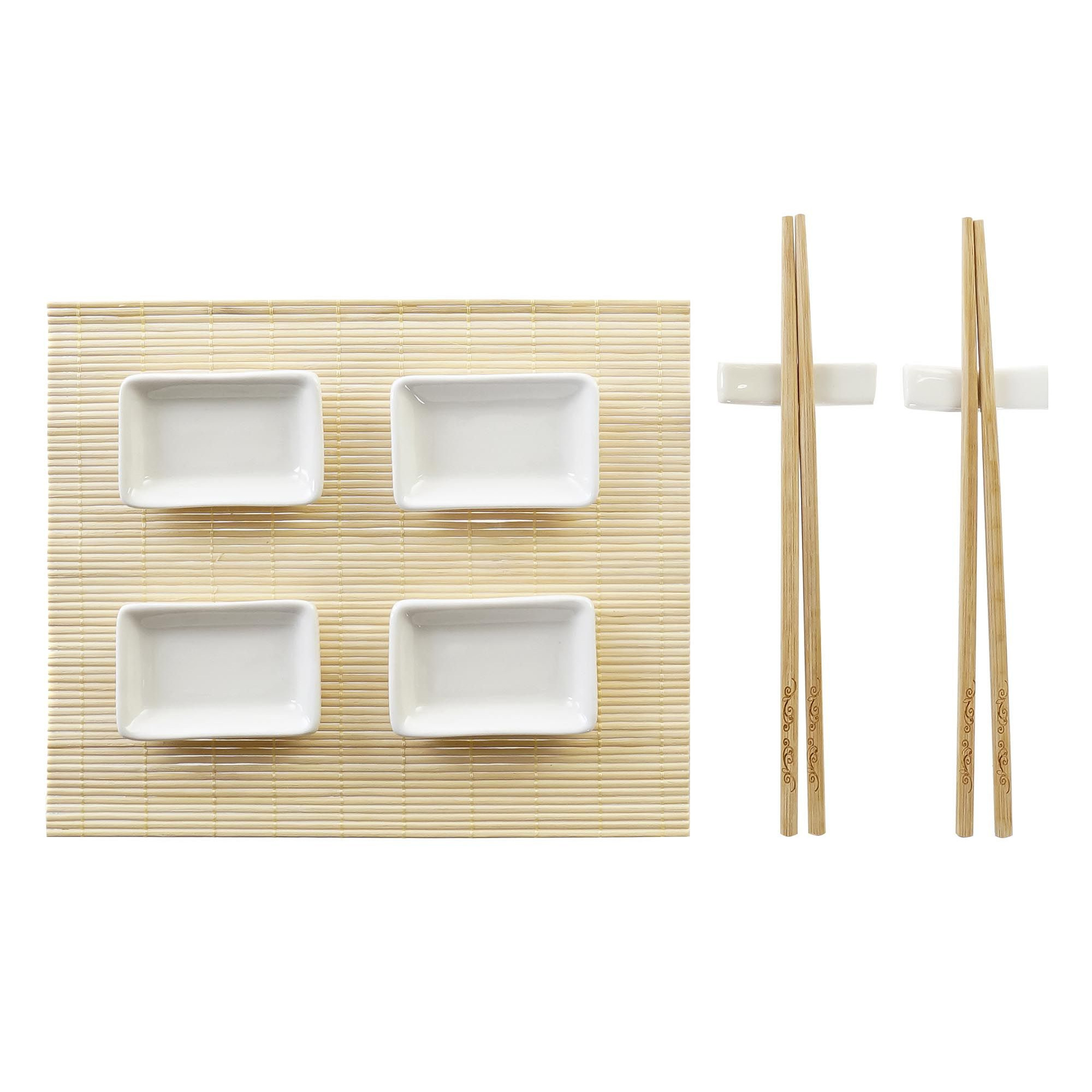 Items 9-delige sushi serveer set bamboe voor 2 personen -