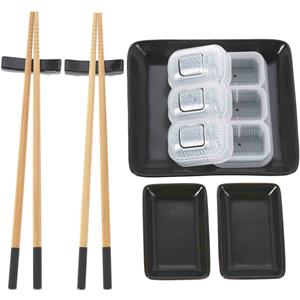Excellent Houseware 8-delige sushi serveer set voor 2 personen - keramiek - zwart -