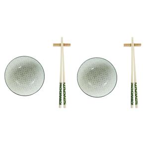 Items 6-delige sushi serveer set aardewerk voor 2 personen groen/wit -