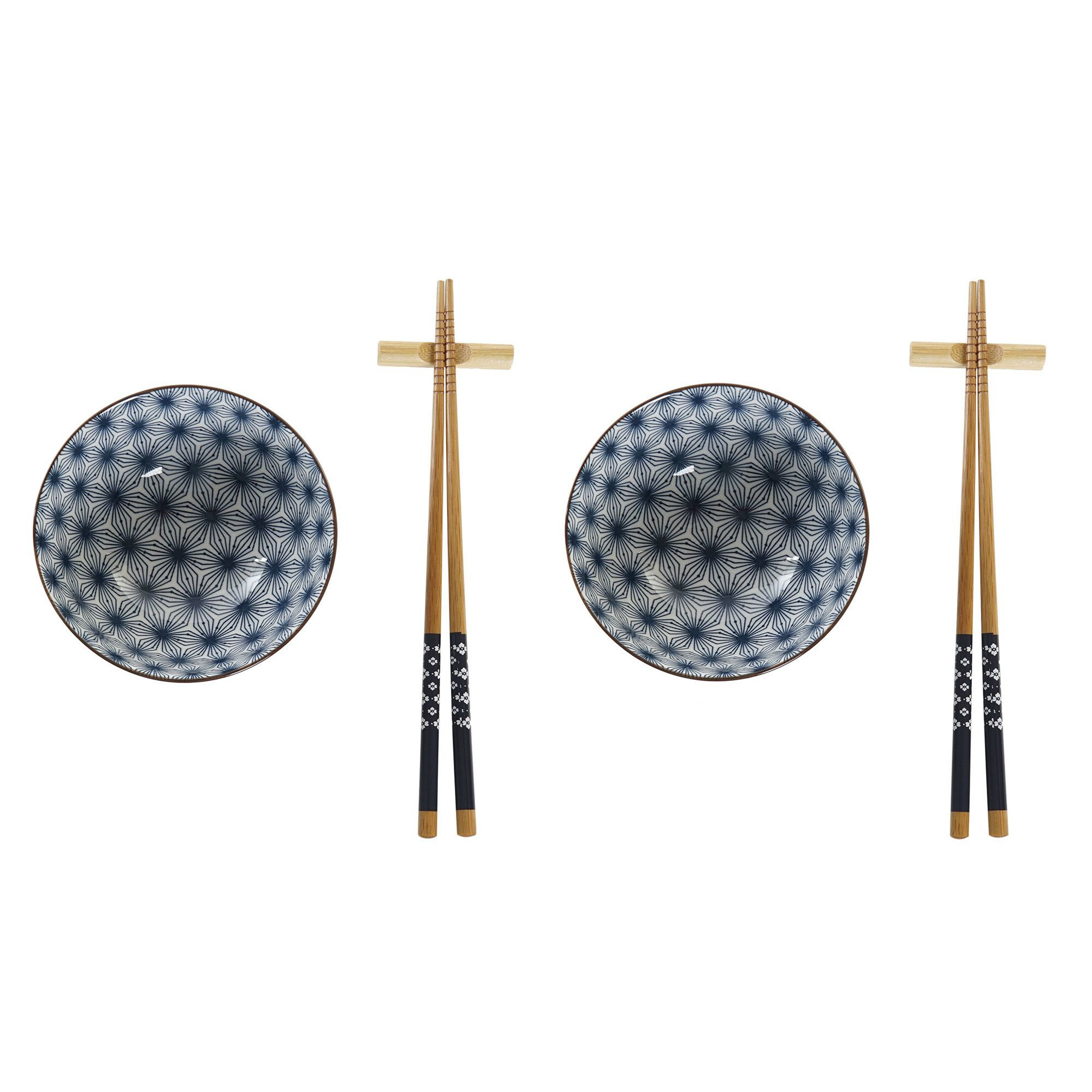 Items 6-delige sushi serveer set aardewerk voor 2 personen blauw/wit -