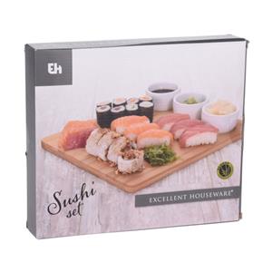 Excellent Houseware 4-delige sushi serveer set met 3 porseleinen kommetjes 28 x 24 cm -