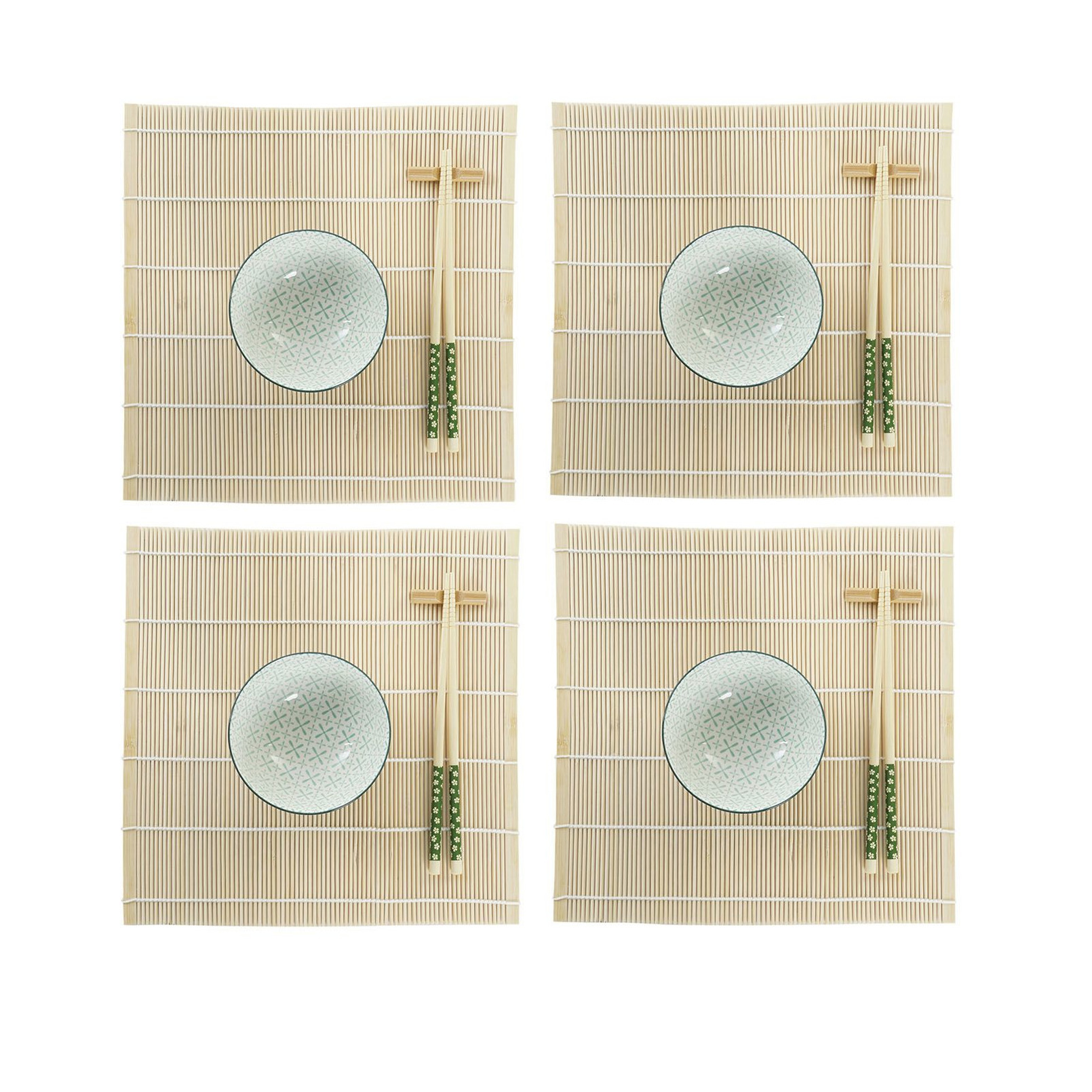Items 16-delige sushi serveer set aardewerk voor 4 personen groen/wit -