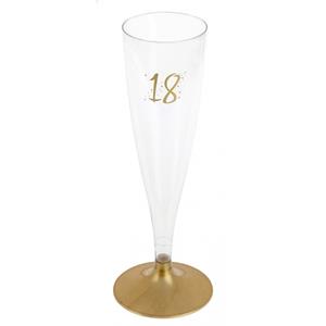Santex Verjaardag feest champagneglazen - leeftijd - 6x - 18 jaar - goud - kunststof -