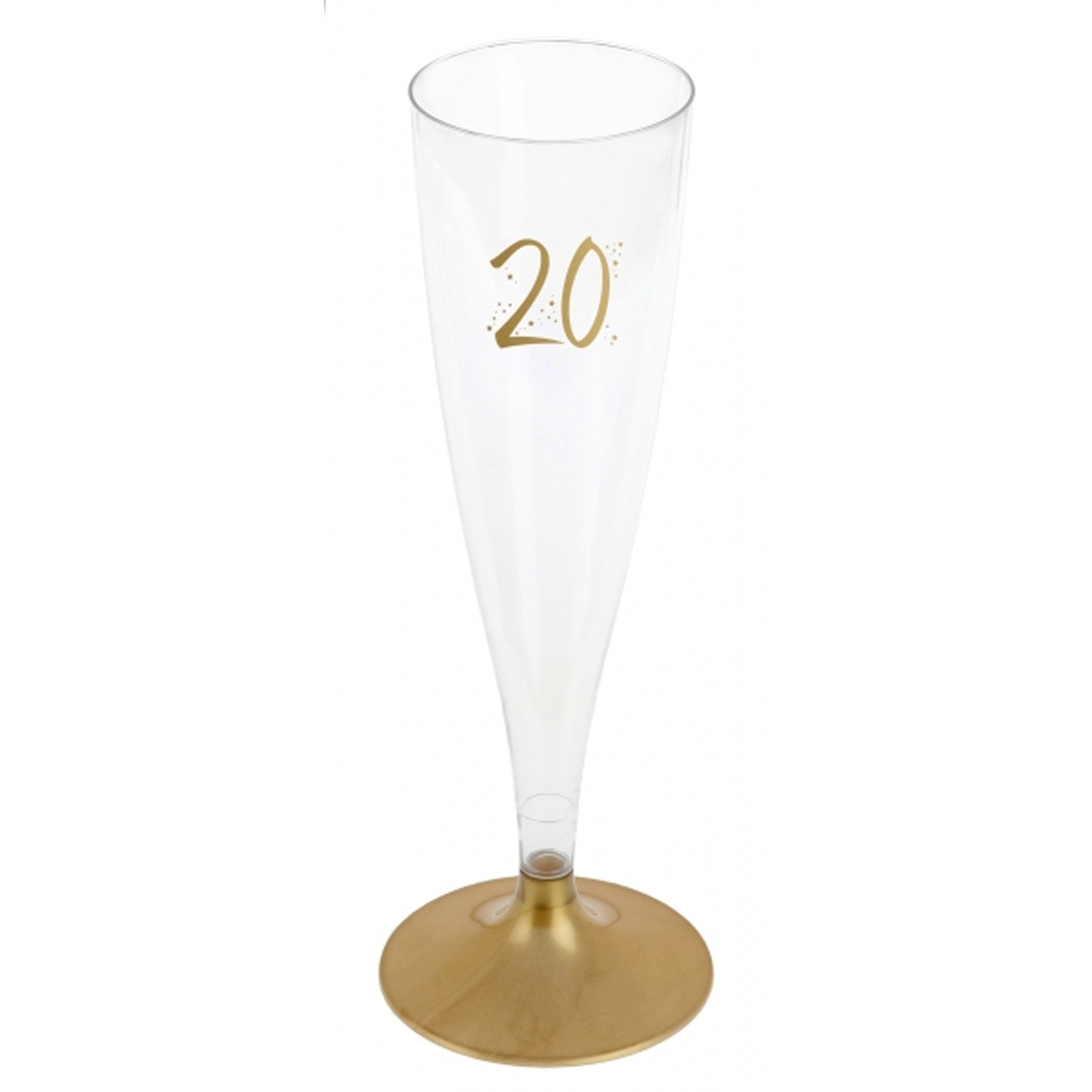 Santex Verjaardag feest champagneglazen - leeftijd - 6x - 20 jaar - goud - kunststof -