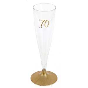 Santex Verjaardag feest champagneglazen - leeftijd - 6x - 70 jaar - goud - kunststof -