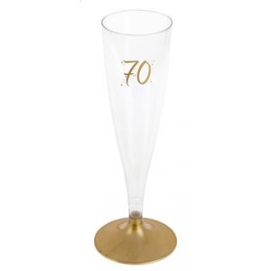 Santex Verjaardag feest champagneglazen - leeftijd - 6x - 70 jaar - goud - kunststof -