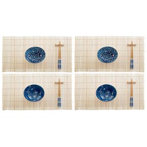 Items 16-delige sushi serveer set keramiek voor 4 personen wit/blauw -