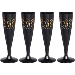 EH Prosecco/champagneglazen - 4x - zwart/goud - kunststof - 130 ml - herbruikbaar -