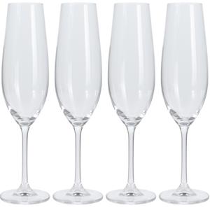 Excellent Houseware Prosecco/champagneglazen - 4x - transparant - glas - 260 ml - hoog model -