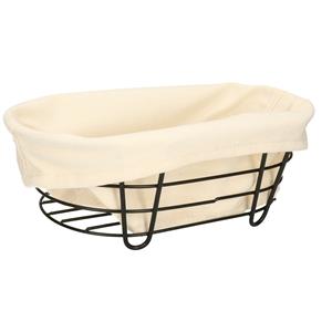 5Five - Broodmand Bistro - metaal/stof - zwart/creme wit - 28 x 18 x 11 cm -