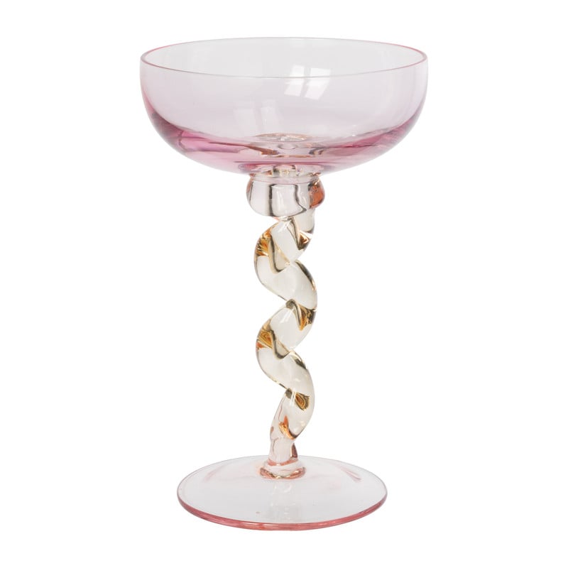 Xenos Champagnecoupe met spiraalvoet - roze/geel - ø9.5x15.3 cm