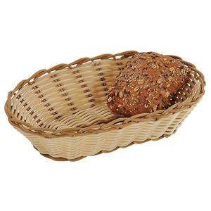 Kesper Brood/fruit mandje - gevlochten kunststof - beige - ovaal - L26 x B17 x H7 cm - broodmandjes -