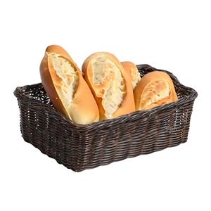 Kesper Brood/fruit mandje - gevlochten kunststof - donkerbruin - rechthoek - L32 x B26 x H11 cm - broodmandjes -