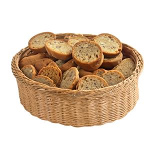 Kesper Brood/fruit mandje - gevlochten kunststof - naturel - rond - D36 x H11 cm - broodmandjes -