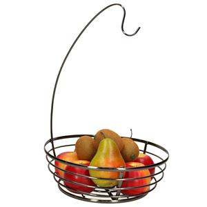 Cosy & Trendy Fruitschaal met bananenhouder - metaal - D28 x H40 cm - zwart - rond -