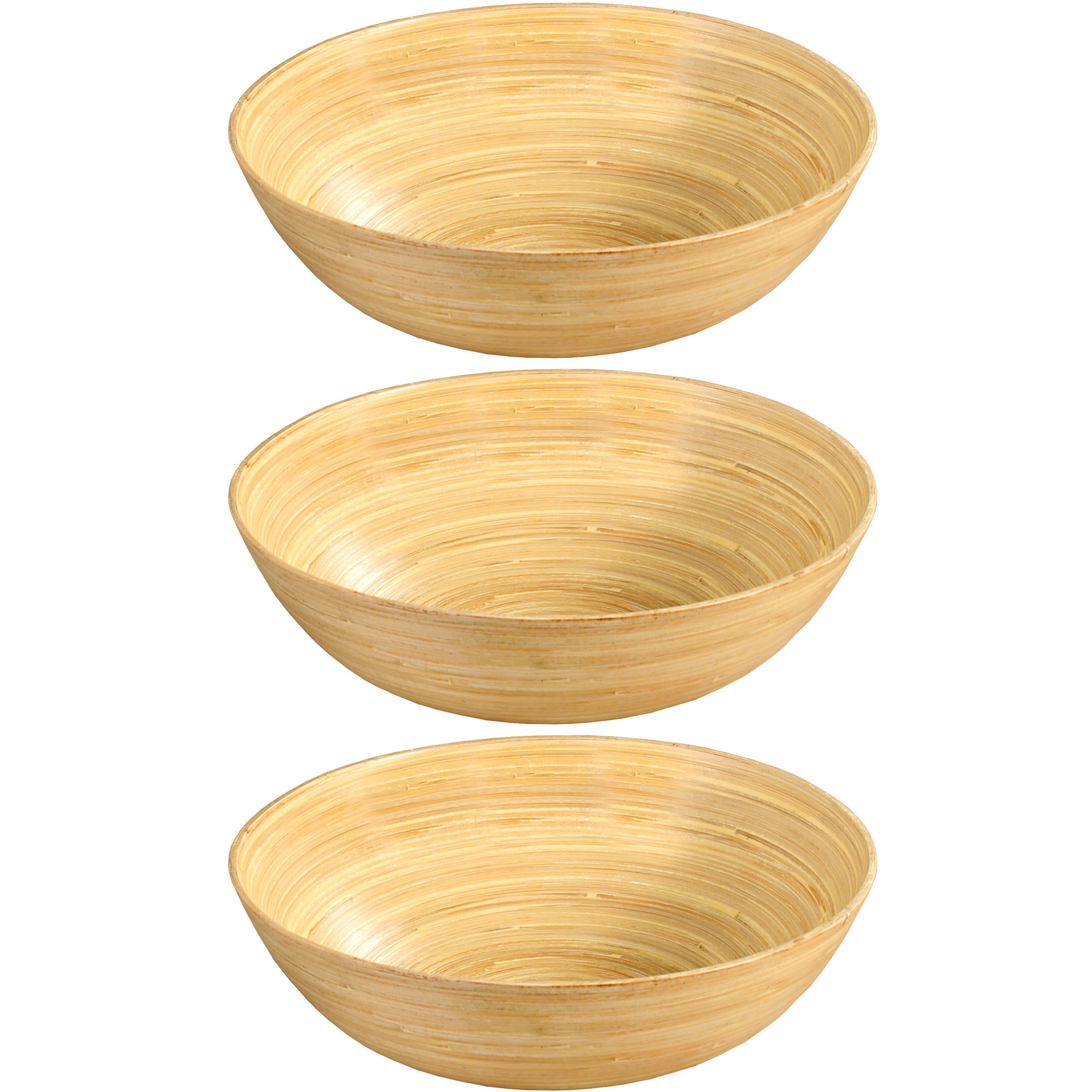 Merkloos 3x Bamboe houten fruitschalen/serveerschalen 30 x 9 cm -
