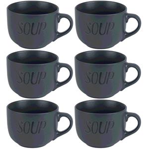 Cosy & Trendy 6x Donkergrijze soepbekers van aardewerk 11 cm 510 ml -