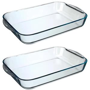 Secret de Gourmet 2x stuks ovenschaal rechthoek - Transparant - Geglazuurd glas - x 25 x 6 cm -