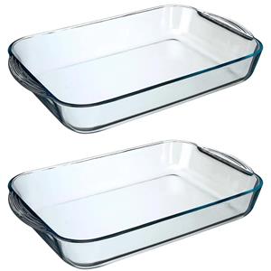 Secret de Gourmet 2x stuks ovenschaal rechthoek - Transparant - Geglazuurd glas - x 25 x 6 cm -