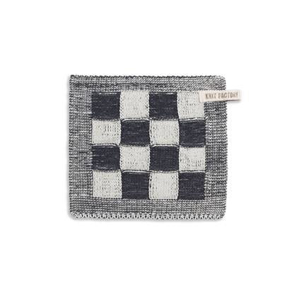 Knit Factory Gebreide Pannenlap Block - Ecru|Antraciet - 23x23 cm