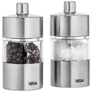 Vega Voordeelpak mini peper- en zoutmolenset Moreno; 4x8.5 cm (ØxH); zilver; 6 set / verpakking