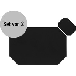 Krumble Placemat + onderzetter - PU Leder - Zwart - Set van 2