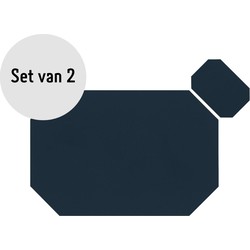 Krumble Placemat + onderzetter - PU Leder - Blauw - Set van 2