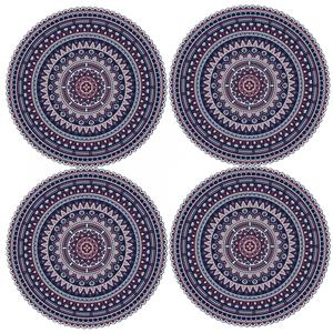 Contento 8x stuks Ibiza stijl ronde placemats van vinyl D38 cm donkerblauw -