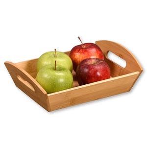 Kesper Brood/fruit mandje - bamboe hout - beige - L26 x B19 x H7 cm - met handvaten -