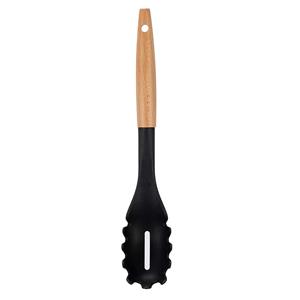 Kinvara Kook/keuken gerei - spaghetti opschep lepel - zwart/bruin - kunststof/hout - 33 cm -