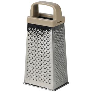 Keuken hand rasp - 4-zijdig met kunststof handvat - zilver/beige - 9 x 7 x 20 cm -