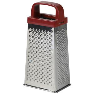 Urban Living Keuken hand rasp - 4-zijdig met kunststof handvat - zilver/rood - 9 x 7 x 20 cm -