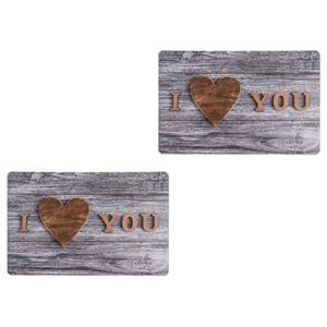 Merkloos 1x Rechthoekige grijze placemats I love you 29 x cm -