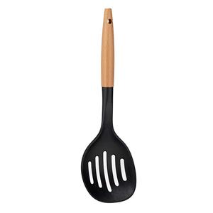 Kinvara Kook/keuken gerei - schuimspaan - zwart/bruin - kunststof/hout - 35 cm -