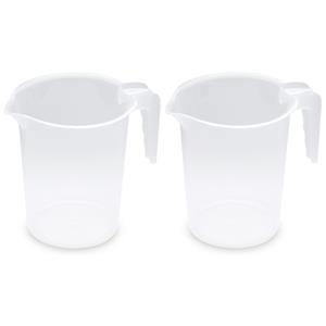 PlasticForte schenkkannen/maatbekers - set 2x - transparant plastic - 1,2 liter -