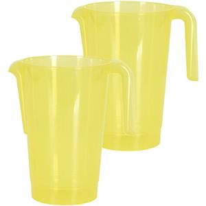 Excellent Houseware Schenkkan/waterkan - 2x - geel - 1500 ML - kunststof - 20 x 18 x 20,5 cm -