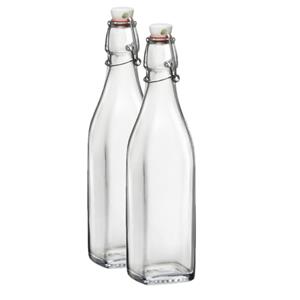 Bormioli Rocco 2x Beugelflessen/weckflessen transparant 250 ml vierkant -