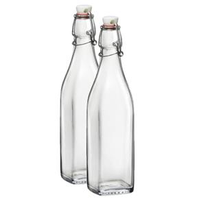 Bormioli Rocco 2x Beugelflessen/weckflessen transparant 250 ml vierkant -