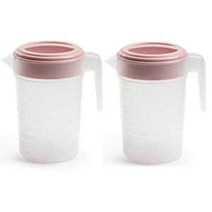 PlasticForte 2x stuks waterkan/sapkan transparant/roze met deksel 1 liter kunststof -