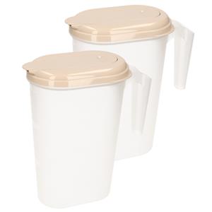 PlasticForte 2x stuks waterkan/sapkan transparant/taupe met deksel 1.6 liter kunststof -
