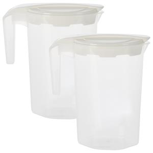 Excellent Houseware Schenkkan/waterkan - 2x - wit - 1750 ML - kunststof - 22 x 10 x 22 cm -