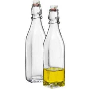 Bormioli Rocco 2x Beugelflessen/weckflessen transparant 500 ml vierkant -