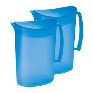 Juypal Hogar Schenkkan/waterkan met deksel - 2x - blauw - 2 liter - kunststof - L20 x H23 cm -