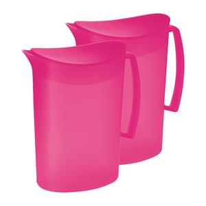 Juypal Hogar Schenkkan/waterkan met deksel - 2x - fuchsia roze - 2 liter - kunststof - L20 x H23 cm -