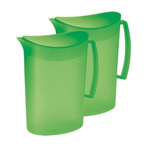 Juypal Hogar Schenkkan/waterkan met deksel - 2x - groen - 2 liter - kunststof - L20 x H23 cm -