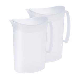 Juypal Hogar Schenkkan/waterkan met deksel - 2x - wit - 2 liter - kunststof - L20 x H23 cm -